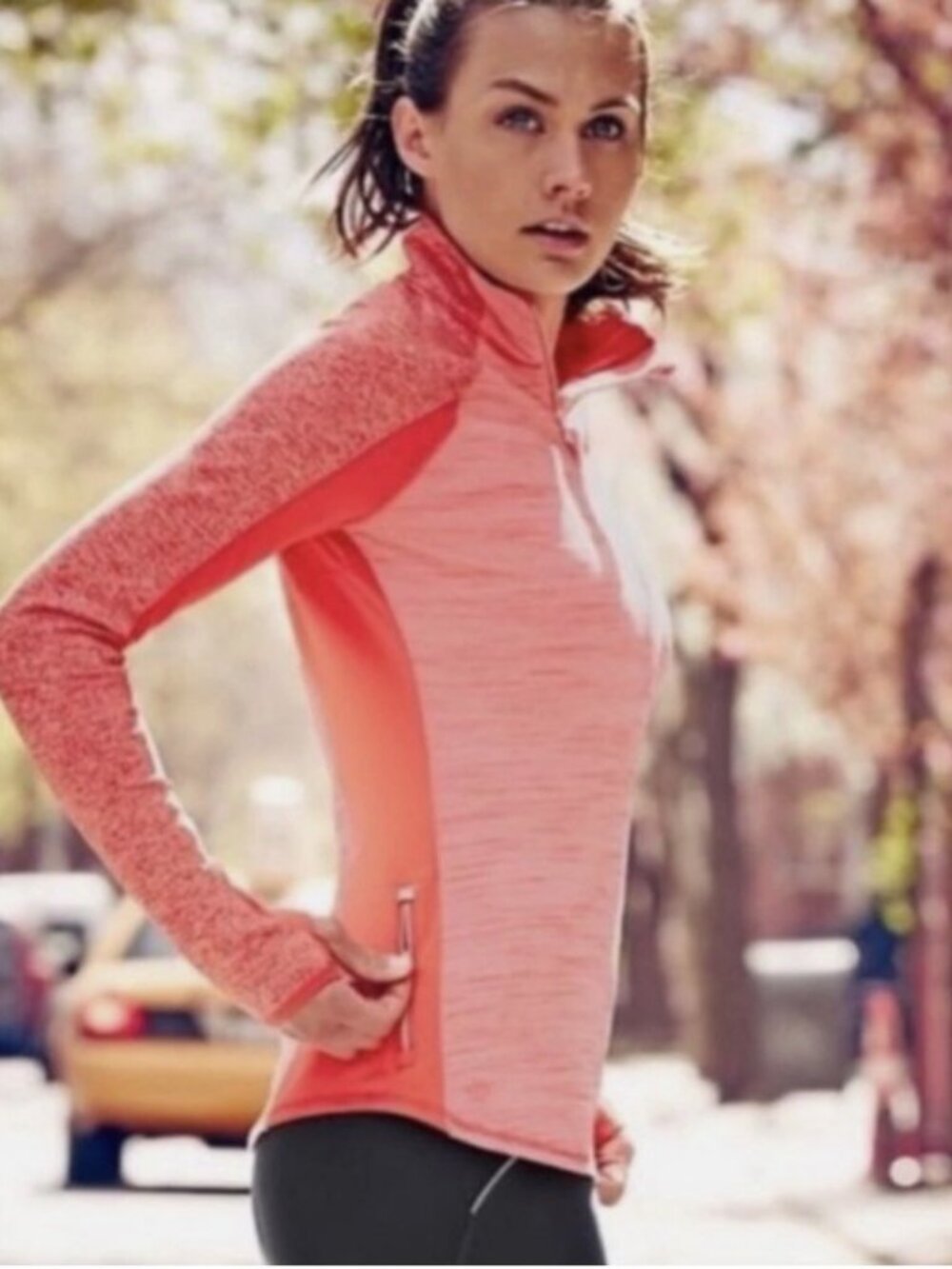 Athleta Running Wild 1/2 Zip Pullover Coral Pink L Tall Gym Running Reflective